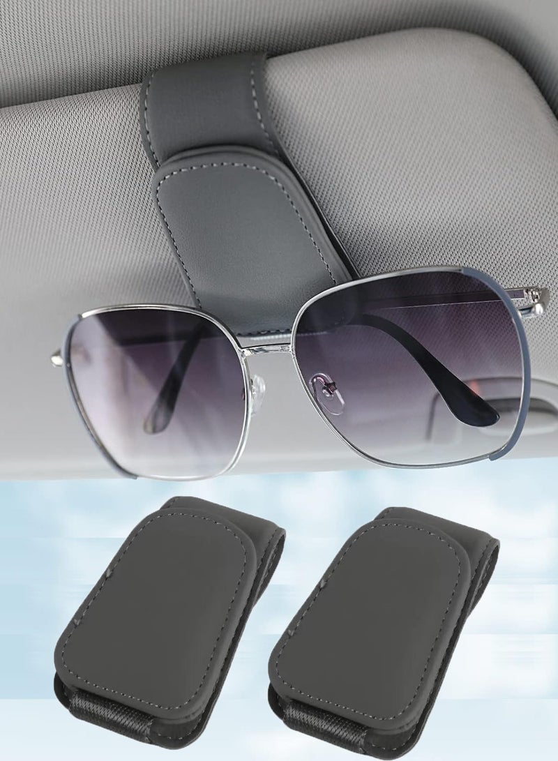 QIBANG 2pcs Sunglass Holder for Car Visor Sunglasses Clip Magnetic Leather Glasses Eyeglass Holder Truck Car Interior Accessories Universal for Woman Man -Grey - Image 1