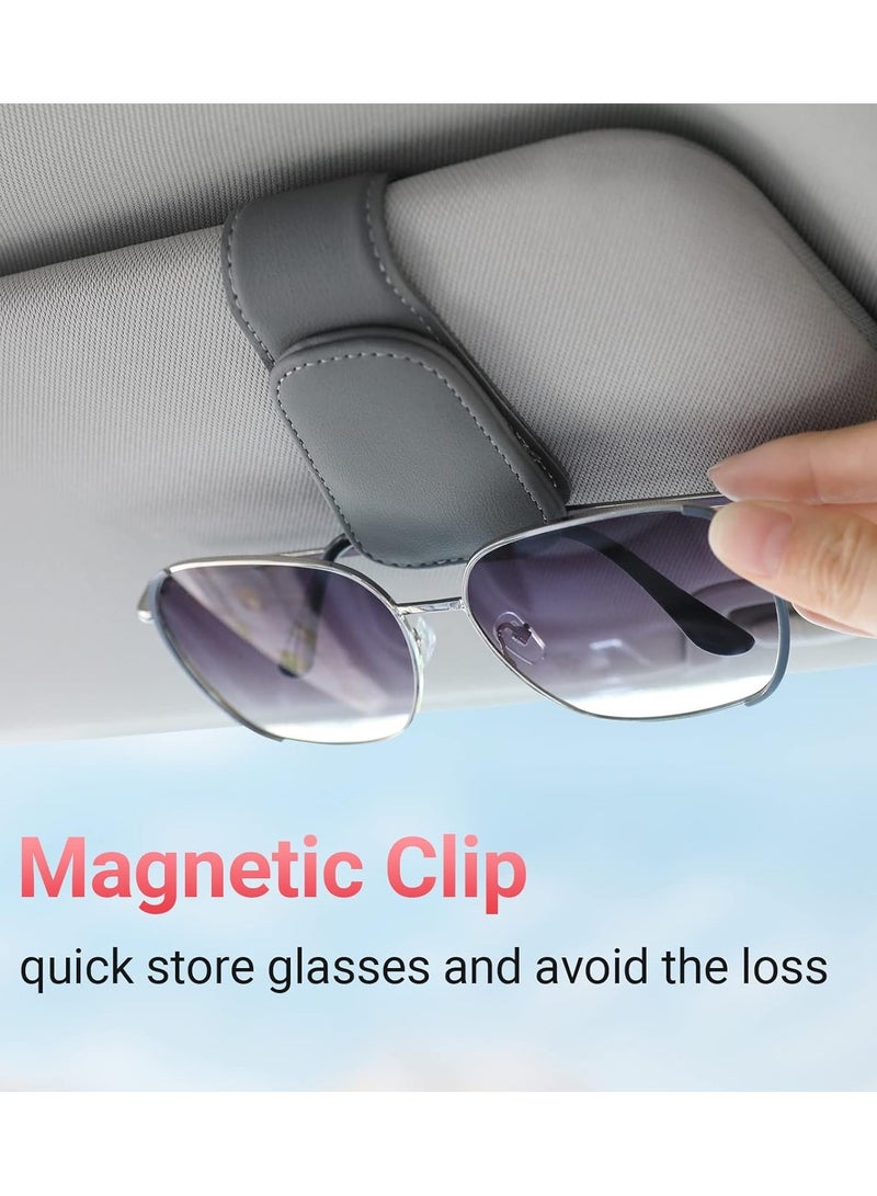 QIBANG 2pcs Sunglass Holder for Car Visor Sunglasses Clip Magnetic Leather Glasses Eyeglass Holder Truck Car Interior Accessories Universal for Woman Man -Grey - Image 2
