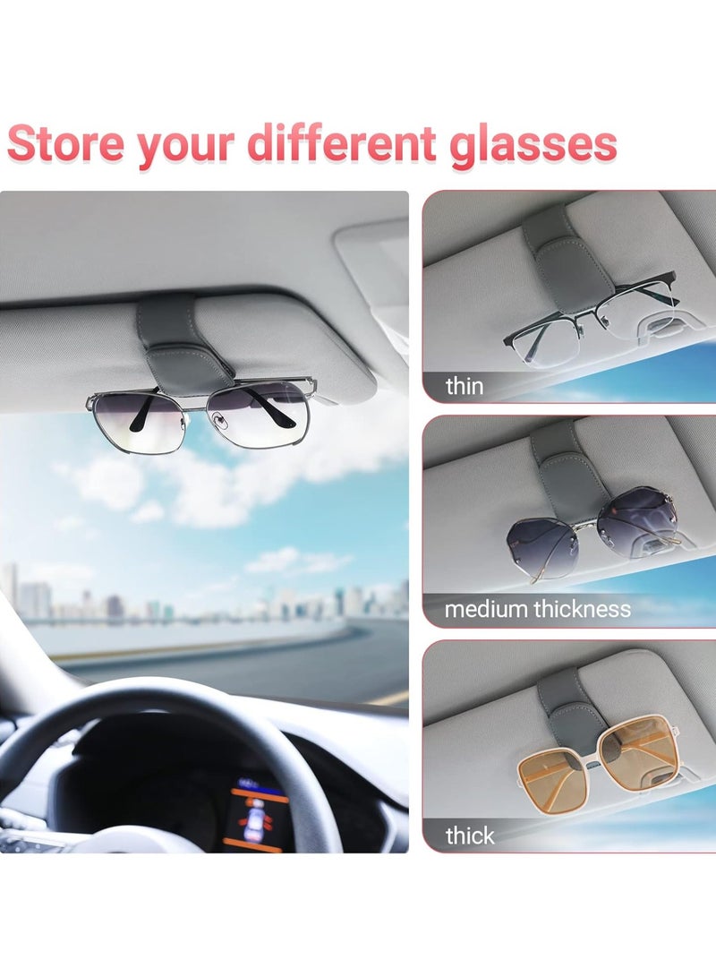 QIBANG 2pcs Sunglass Holder for Car Visor Sunglasses Clip Magnetic Leather Glasses Eyeglass Holder Truck Car Interior Accessories Universal for Woman Man -Grey - Image 3