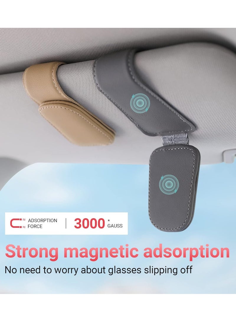 QIBANG 2pcs Sunglass Holder for Car Visor Sunglasses Clip Magnetic Leather Glasses Eyeglass Holder Truck Car Interior Accessories Universal for Woman Man -Grey - Image 5