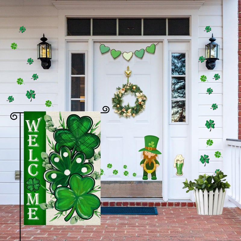 Agroon St Patricks Day Shamrocks Garden Flag 12x18 Inch, Double Sided Green Clovers Welcome Flag for Yard Outdoor Decoration - Image 2