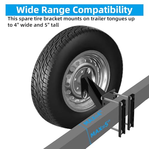 Qualward Spare Tire Mount Bracket for Trailer, Spare Tire Carrier Powder Coat Steel Black, Fits Most 4 & 5 & 6 Lugs Wheels on 4", 4.5'', 4.75'', 5" or 5.5" Bolt Patterns - Image 2