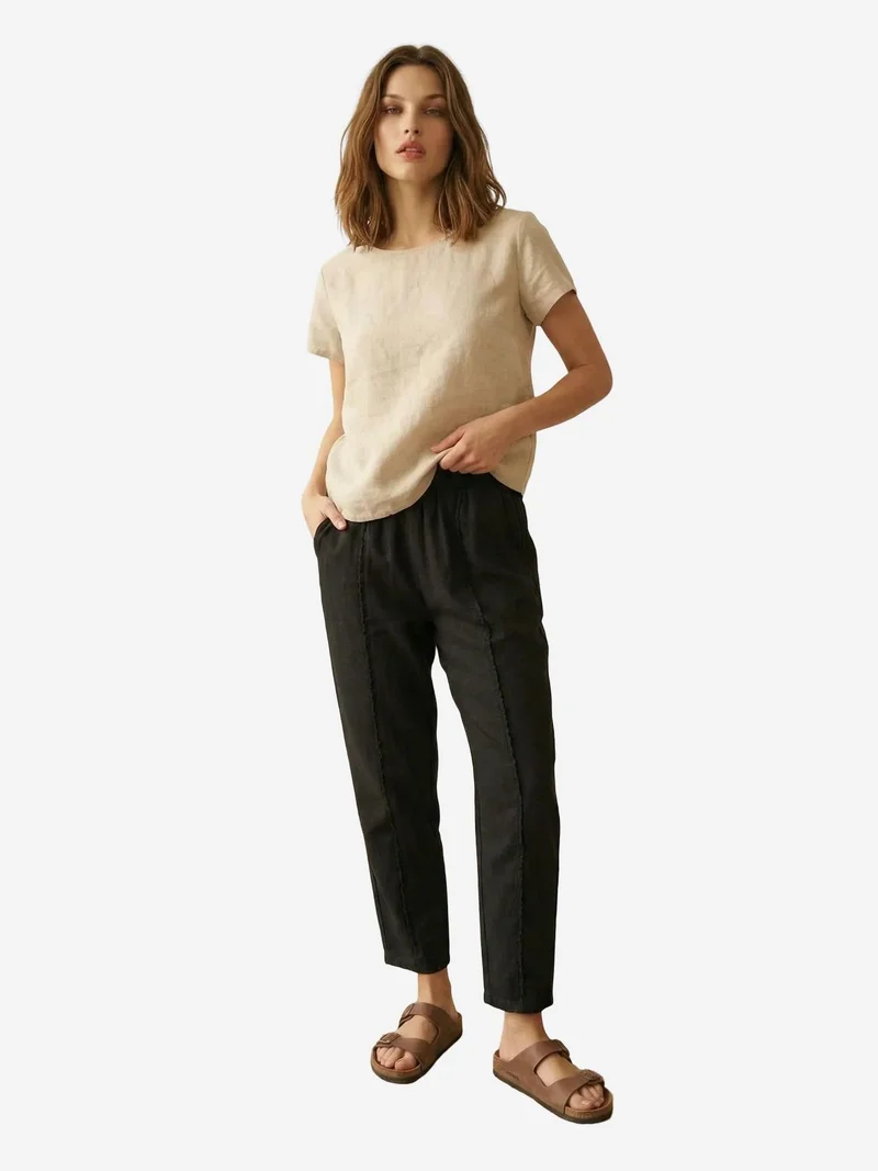 My Fashion Black MY FASHION Elastic Waist Straight Leg Pants for Women | Best Price UAE