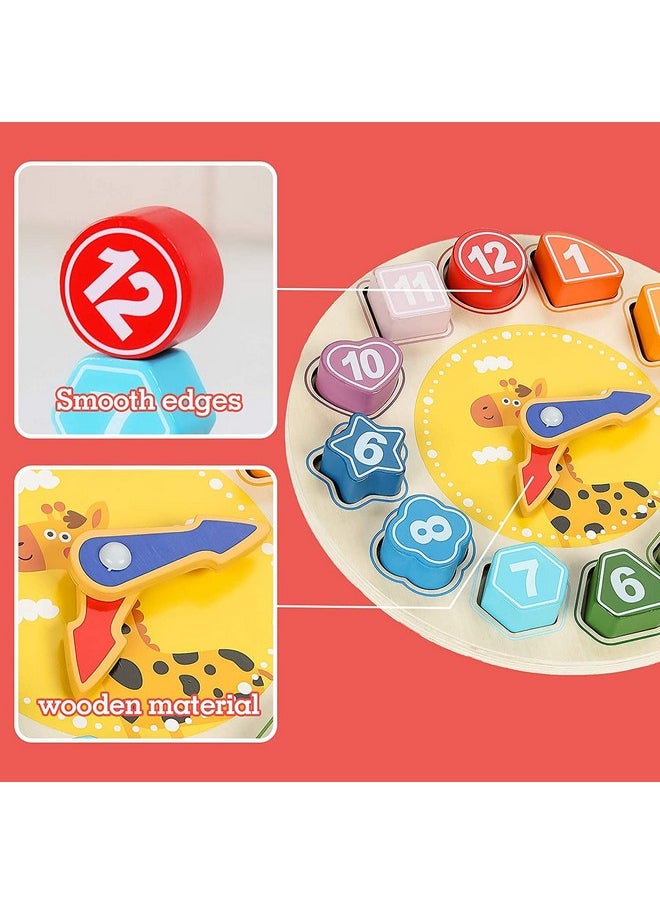 ZZ ZONEX - ZZ ZONEX Wooden Shape Color Sorting Clock Teaching Time Number Blocks Animal Patterns Puzzle Stacking Sorter Montessori Early Learning Educational Toy Gift for 3 Year Old Toddler Baby Kids - Image 1
