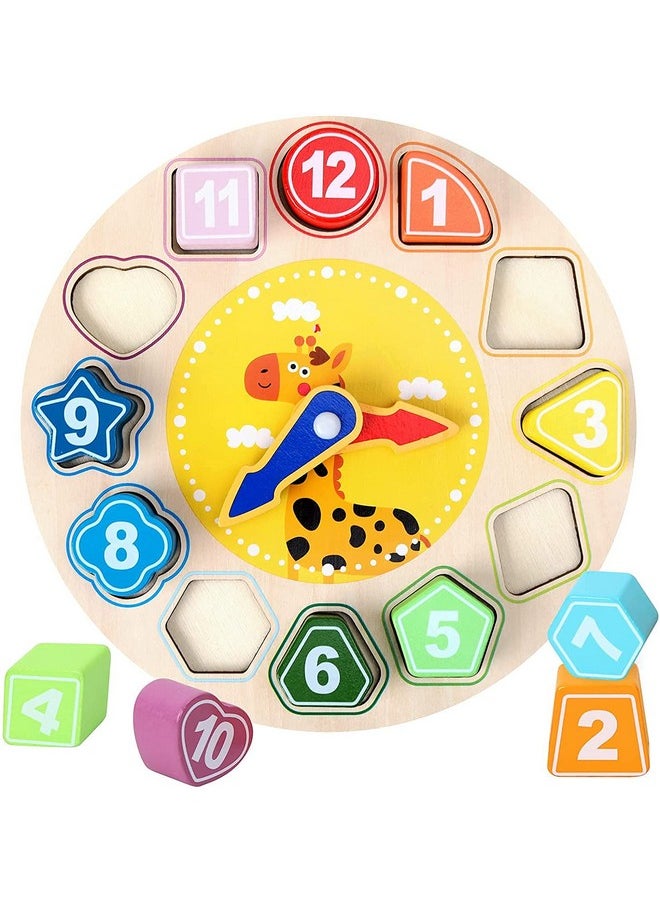 ZZ ZONEX - ZZ ZONEX Wooden Shape Color Sorting Clock Teaching Time Number Blocks Animal Patterns Puzzle Stacking Sorter Montessori Early Learning Educational Toy Gift for 3 Year Old Toddler Baby Kids - Image 1