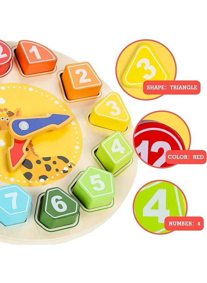 ZZ ZONEX - ZZ ZONEX Wooden Shape Color Sorting Clock Teaching Time Number Blocks Animal Patterns Puzzle Stacking Sorter Montessori Early Learning Educational Toy Gift for 3 Year Old Toddler Baby Kids - Image 1