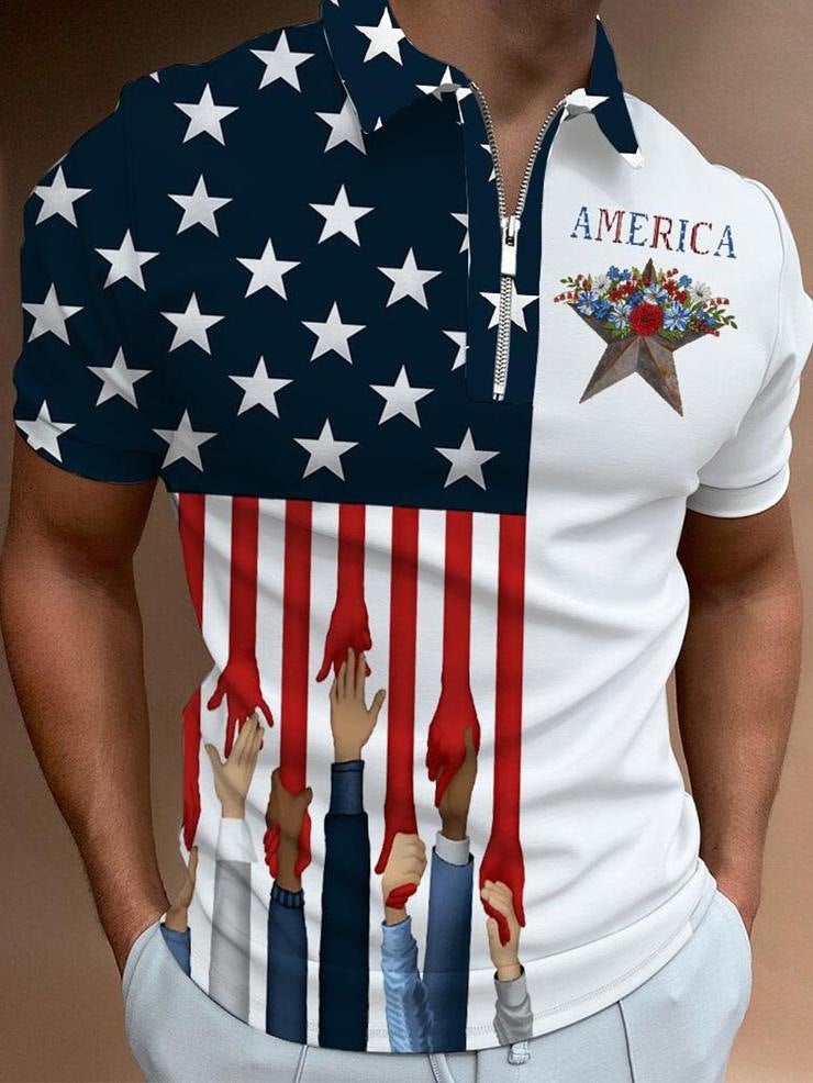 European and American foreign trade cross-border 3D digital printing pattern men's lapel short-sleeved zipper men's casual polo shirt PL-DX62 5XL