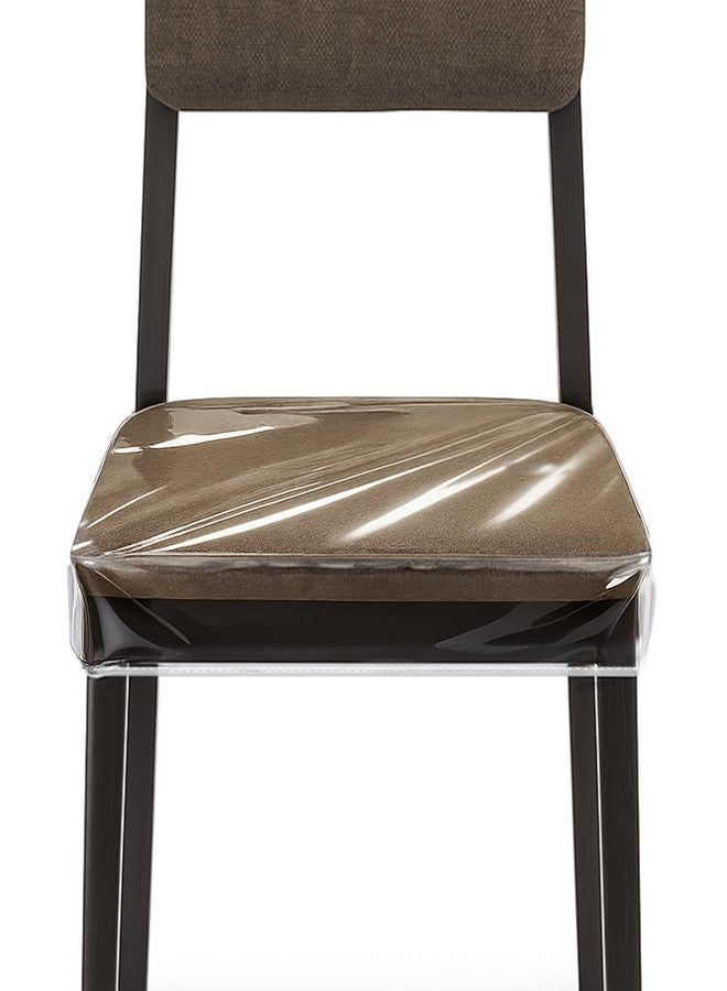 Grevosea 4 Pack Dining Chair Covers, Clear Seat Cover Plastic Covers PVC Seat Protector Waterproof Scratch Resistant Slipcovers with Adjustable Belt Strap Fits Most 21"- 23" Chair - Image 1