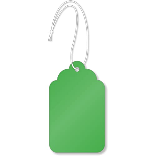 SmartSign Green Marking Tags With Pre-Strung Loop Strings - Pack of 1000 Blank Price Tags, Size-8, 12pt Thick, 1.75" x 2.875" for Jewelry Merchandise - Image 1