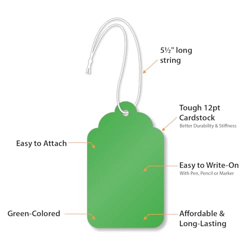 SmartSign Green Marking Tags With Pre-Strung Loop Strings - Pack of 1000 Blank Price Tags, Size-8, 12pt Thick, 1.75" x 2.875" for Jewelry Merchandise - Image 4