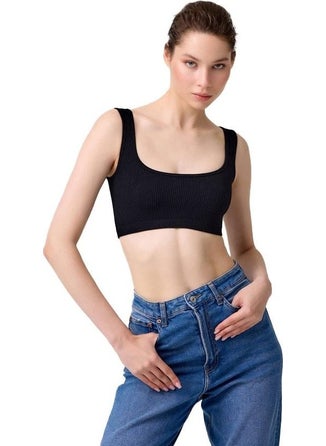 COTTONHILL Premium - Women's Black Seamless Square Neck Crop Top Bustier  - Image 1