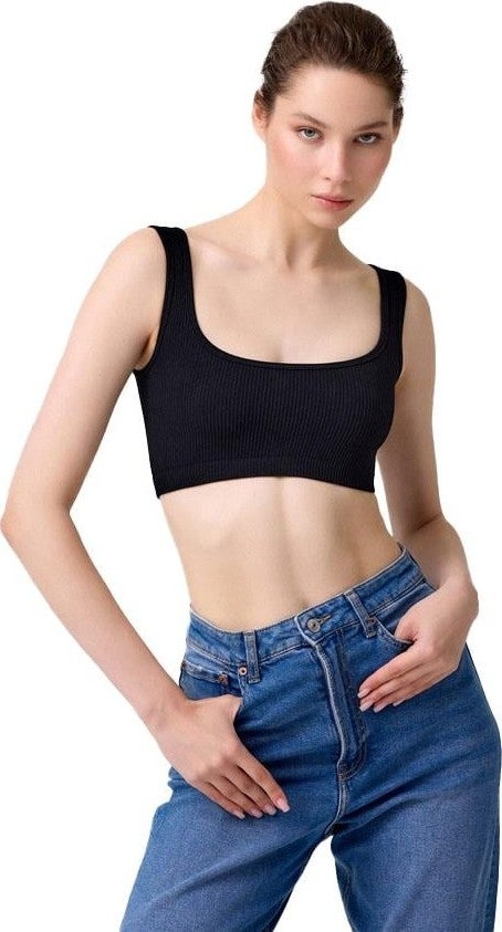 COTTONHILL Premium - Women's Black Seamless Square Neck Crop Top Bustier  - Image 1