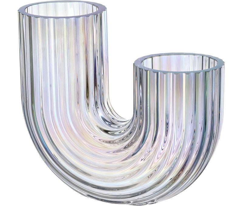 Decorative Glass Vase, Mother-of-Pearl Colour, 12 cm Shimmering Rainbow-Inspired Vase with Flowing Sculptural Design, Modern Flower Vase & Glass Decor Accent for Home, Table and Shelf - Image 1