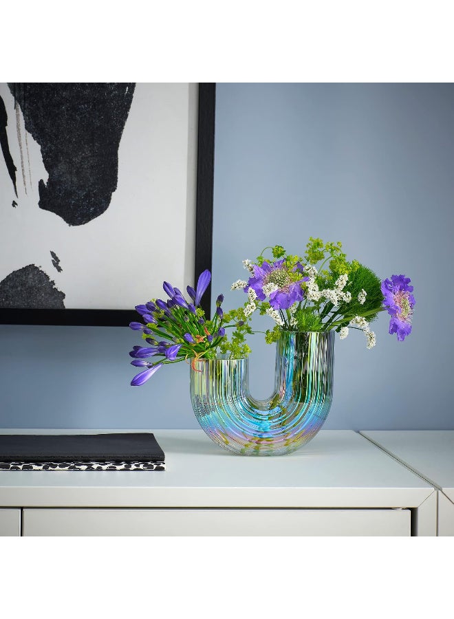 Decorative Glass Vase, Mother-of-Pearl Colour, 12 cm Shimmering Rainbow-Inspired Vase with Flowing Sculptural Design, Modern Flower Vase & Glass Decor Accent for Home, Table and Shelf - Image 4