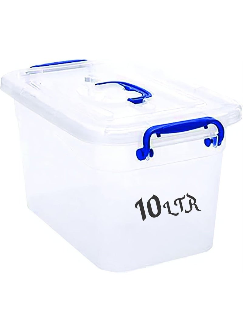 هيواري صندوق تخزين بلاستيكي شفاف من هاي وير سعة 10 لترات مع غطاء قابل للقفل | حاوية تنظيم شفافة للملابس والألعاب والأدوات والفنون والحرف اليدوية | حل تخزين قابل للتكديس مع مقبض - Image 1
