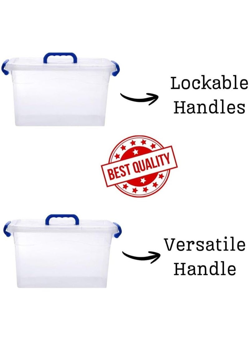 هيواري صندوق تخزين بلاستيكي شفاف من هاي وير سعة 10 لترات مع غطاء قابل للقفل | حاوية تنظيم شفافة للملابس والألعاب والأدوات والفنون والحرف اليدوية | حل تخزين قابل للتكديس مع مقبض - Image 3