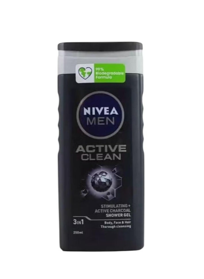 Nivea Nivea Men 3in1 Shower Gel Body Wash Active Clean Charcoal Woody Scent 250ml 