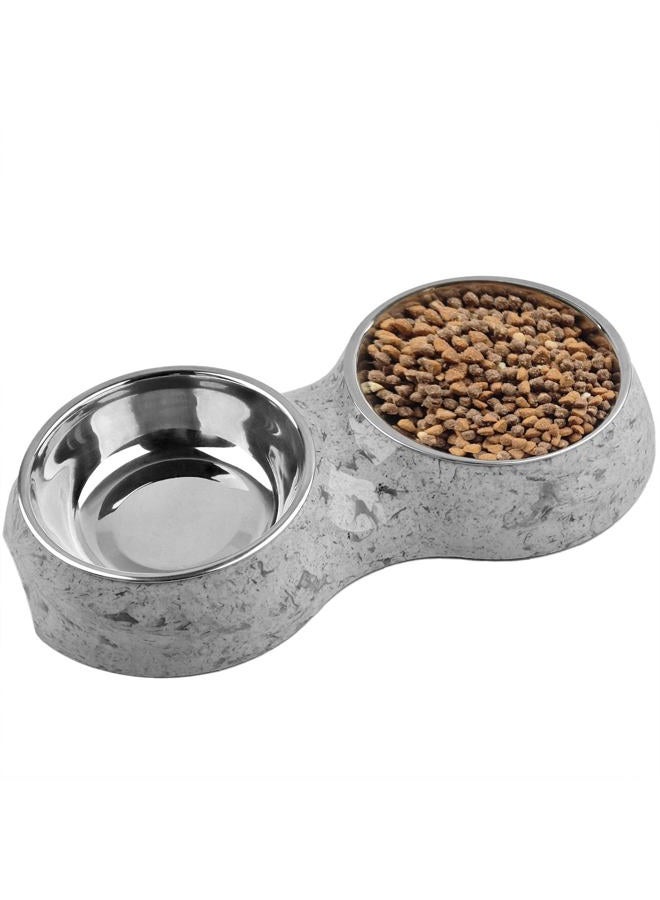 AKEISHE Double Cat Food and Water Bowl Set - Stainless Steel Bowls with Easy-to-Clean Detachable Design, Non-Slip Base, Pet Feeder for Kittens and Medium Cats (Marble-Large) - Image 1
