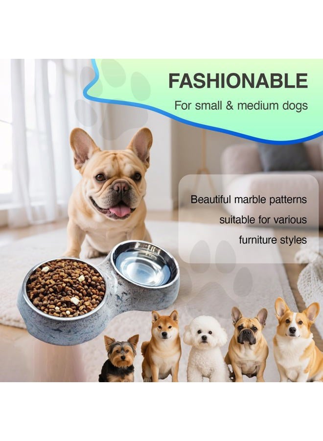 AKEISHE Double Cat Food and Water Bowl Set - Stainless Steel Bowls with Easy-to-Clean Detachable Design, Non-Slip Base, Pet Feeder for Kittens and Medium Cats (Marble-Large) - Image 4