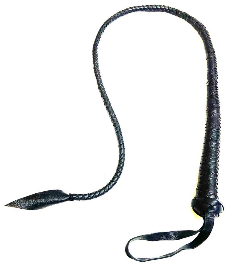 PETS TRIANGLE 3FT Leather Bull Whip Leather Handle Black Color - Image 1