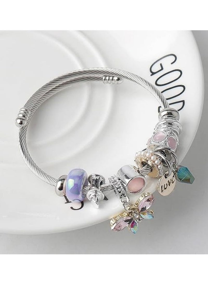 KASTWAVE Charm Bracelets for girls,exquisite cute cartoon friendship bracelets Stainless Steel Bangle, Adjustable girls jewelry Suitable for holiday gifts - Image 2