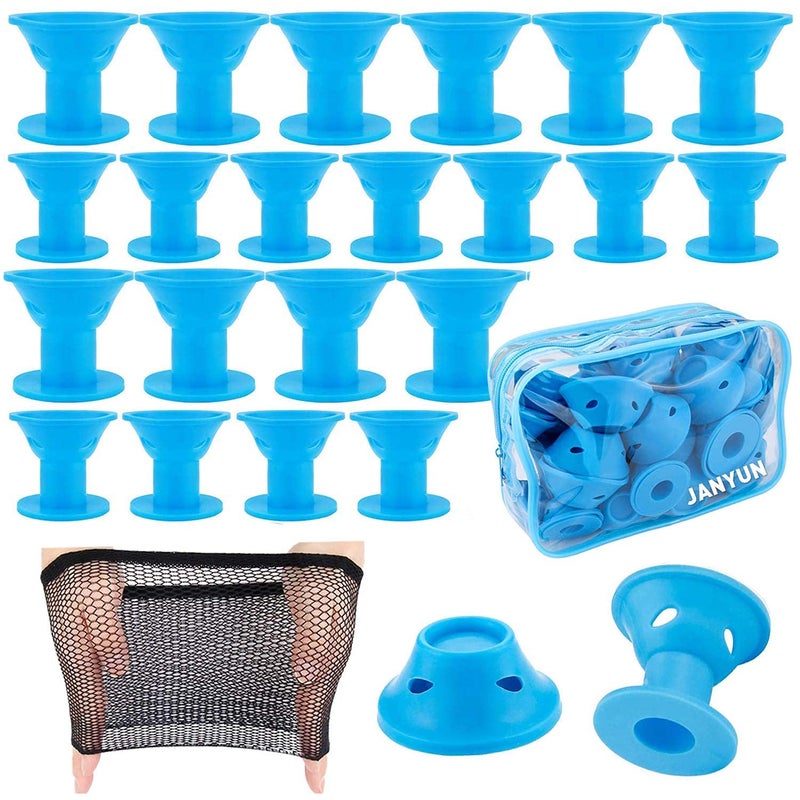 JANYUN 40 Pcs Magic Hair Rollers Include 20 pcs Large Silicone Curlers and 20pcs Small Silicone Curlers sea blue