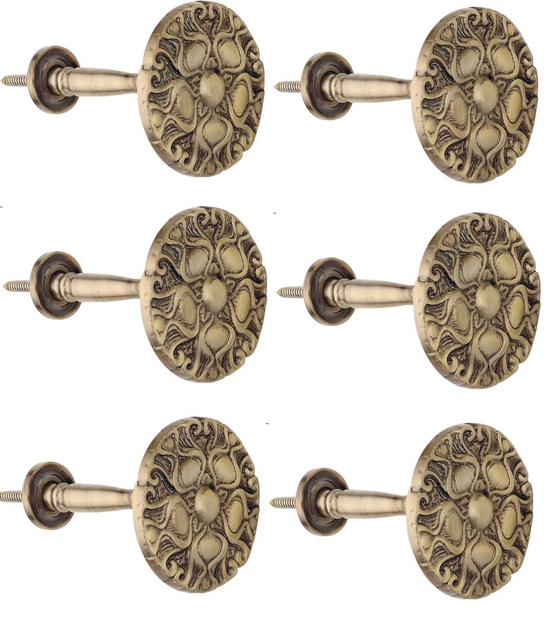 Chitra Window 6 Pcs Curtain Holdback for Curtains Wall Mounted Metal Drapery Hook for Door Window Treatment- Zoria (Antique Brass) - Image 1