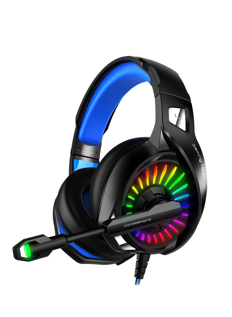 Datazone Wired Gaming Headset in Blue Color with RGB Lighting, Noise Cancelling, and High-Precision Surround Sound – Compatible with PS5, PS4, PC, XBOX – High Quality and Designed for Gaming Enthusiasts - Image 1