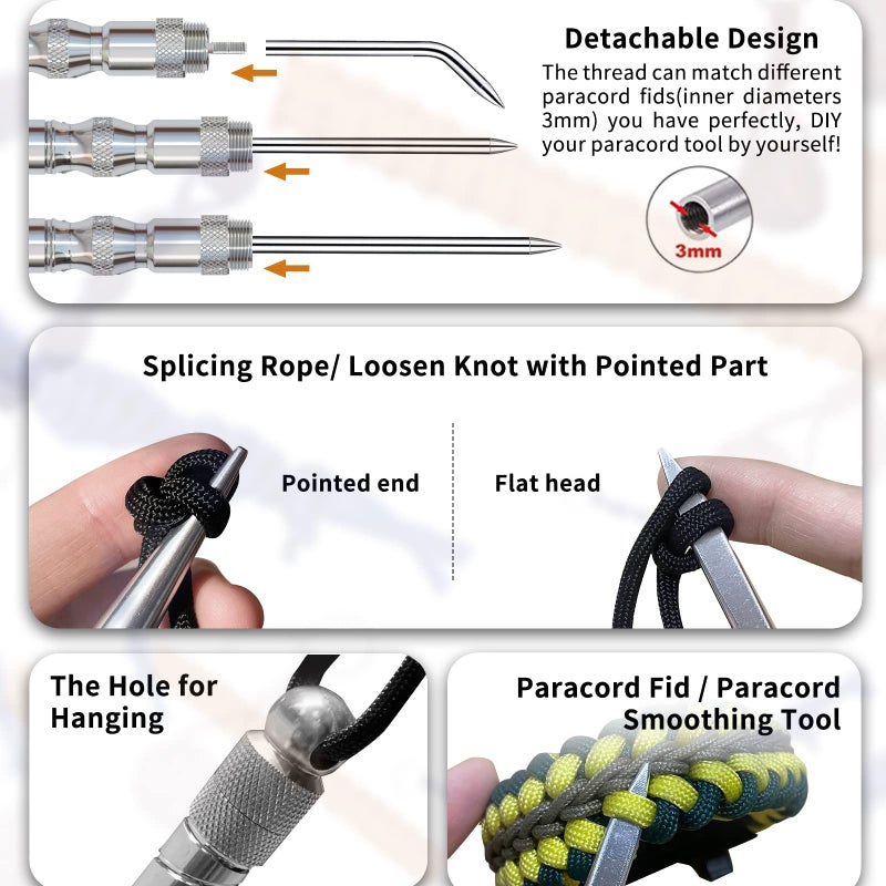 WILDAIR Paracord Marlin Spike-Pro Knotter Tools Lacing Needles Paracord Tools DIY Weaving Lacing Stitching Needles and Smoothing Tool for Paracord Leather Ropes Cords Projects(Silver) - Image 4