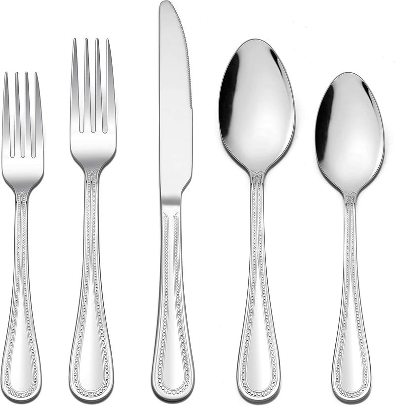 LIANYU Silverware Set for 4 20Piece Stainless Steel Flatware Set Fancy Cutlery Eating Utensils with Pearled Edge Home Kitchen Restaurant Tableware Include Knives Spoons Forks Dishwasher Safe - Image 1