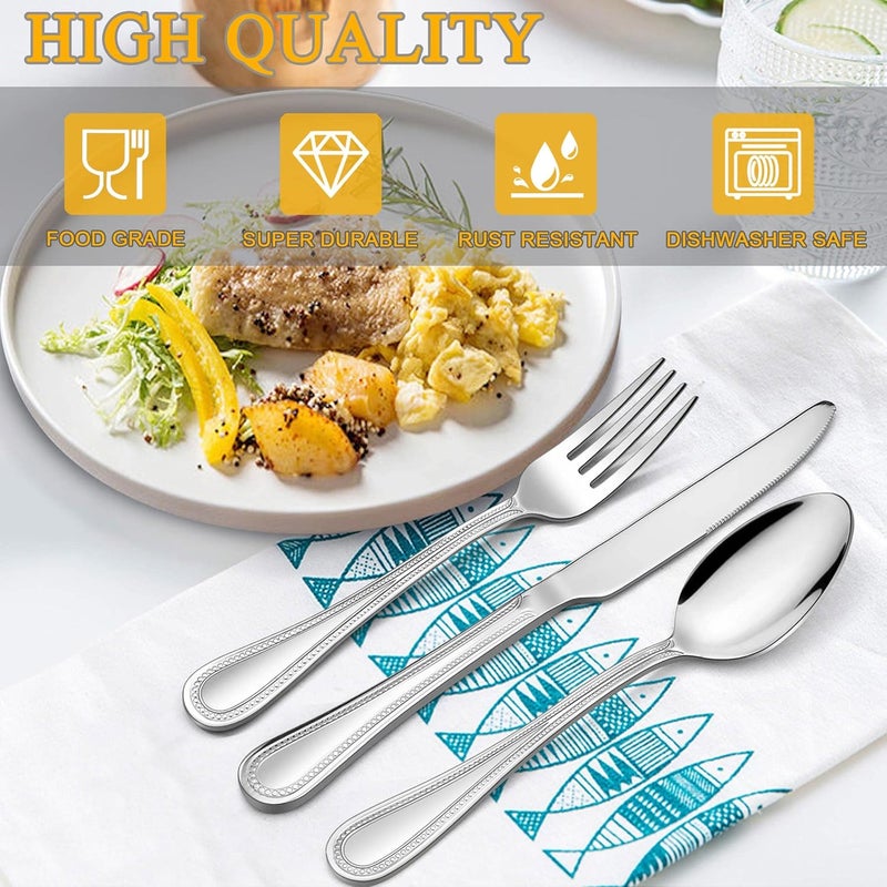 LIANYU Silverware Set for 4 20Piece Stainless Steel Flatware Set Fancy Cutlery Eating Utensils with Pearled Edge Home Kitchen Restaurant Tableware Include Knives Spoons Forks Dishwasher Safe - Image 2