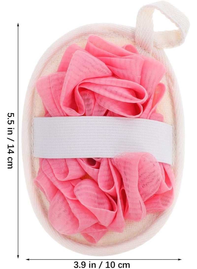 MOMENT Double Sided Natural Loofah Exfoliating Body Scrubber and Mesh Pouf Bath Sponges for Shower Loofah Pad, Pink - Image 3