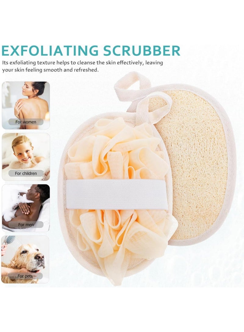 MOMENT Double Sided Natural Loofah Exfoliating Body Scrubber and Mesh Pouf Bath Sponges for Shower Loofah Pad, Pink - Image 4