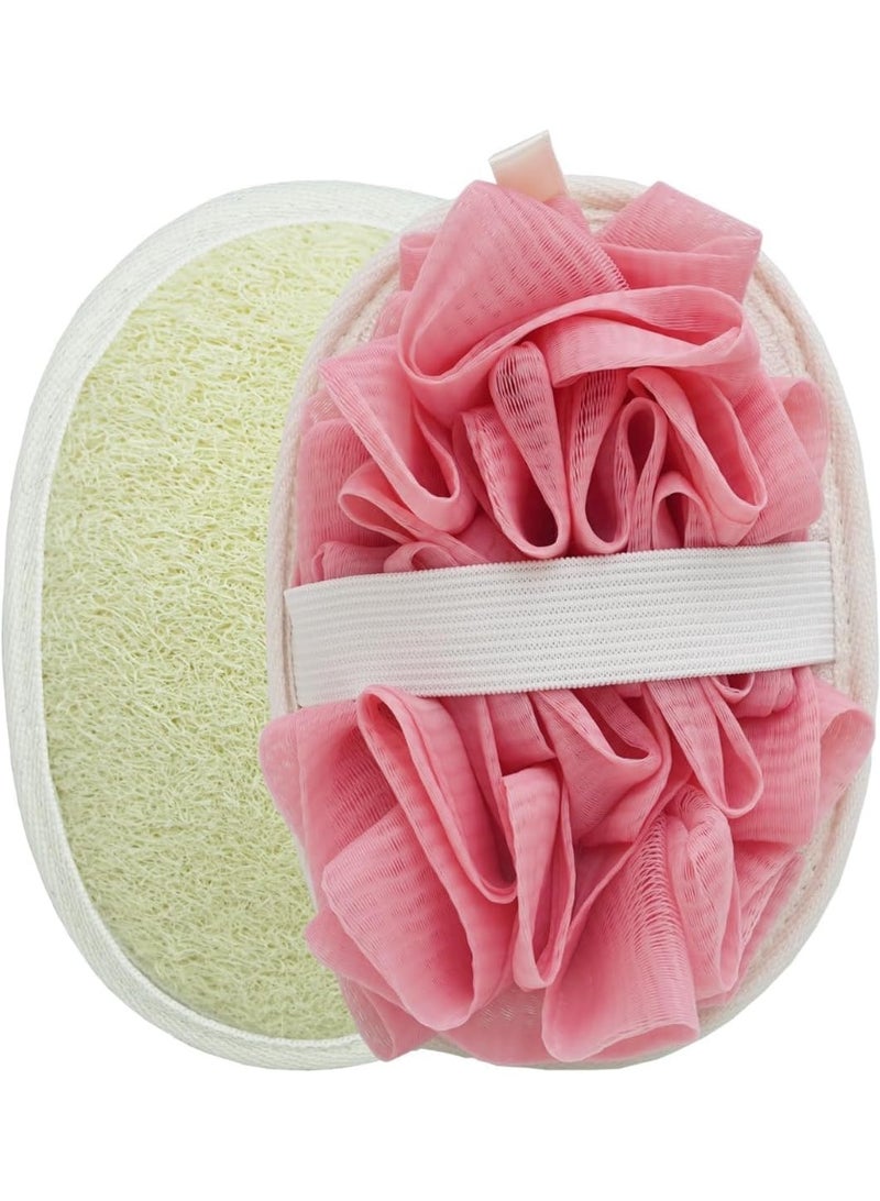 MOMENT Double Sided Natural Loofah Exfoliating Body Scrubber and Mesh Pouf Bath Sponges for Shower Loofah Pad, Pink - Image 1