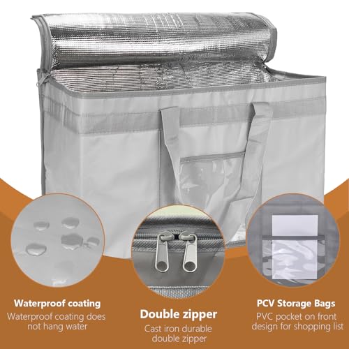Yalin XXXL Large Insulated Cooler Bag, Styrofoam Cooler of Keep Food Hot or Cold, Reusable Double Zipper Food Delivery Bag for Grocery Shopping, 23" W x 15" H x 14" D (Grey, XXL (Pro)) - Image 3