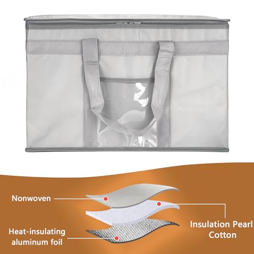 Yalin XXXL Large Insulated Cooler Bag, Styrofoam Cooler of Keep Food Hot or Cold, Reusable Double Zipper Food Delivery Bag for Grocery Shopping, 23" W x 15" H x 14" D (Grey, XXL (Pro)) - Image 4