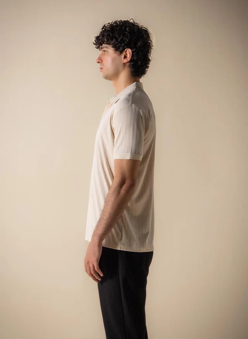 Shapes Beige VERTICAL TEXTURED SLIM POLO SHIRT for Men | Best Price UAE