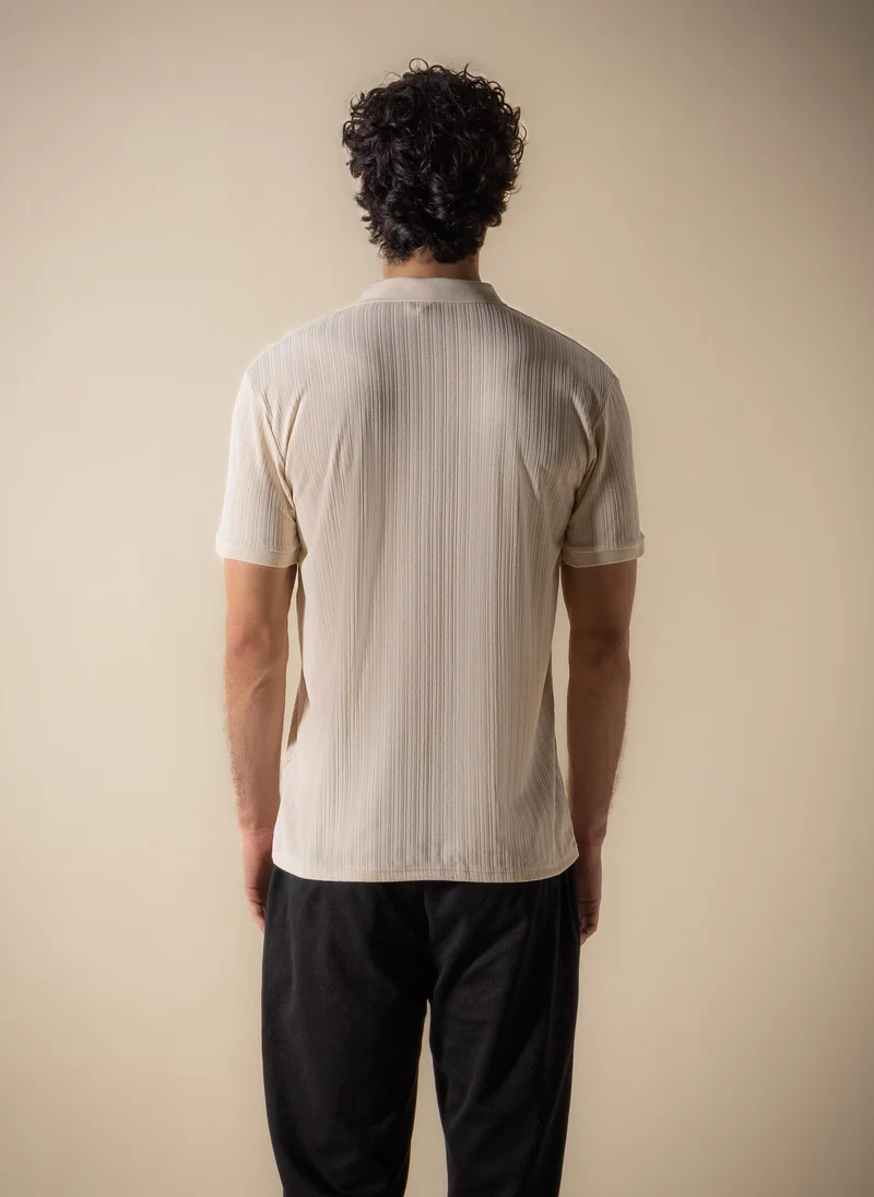 Shapes Beige VERTICAL TEXTURED SLIM POLO SHIRT for Men | Best Price UAE