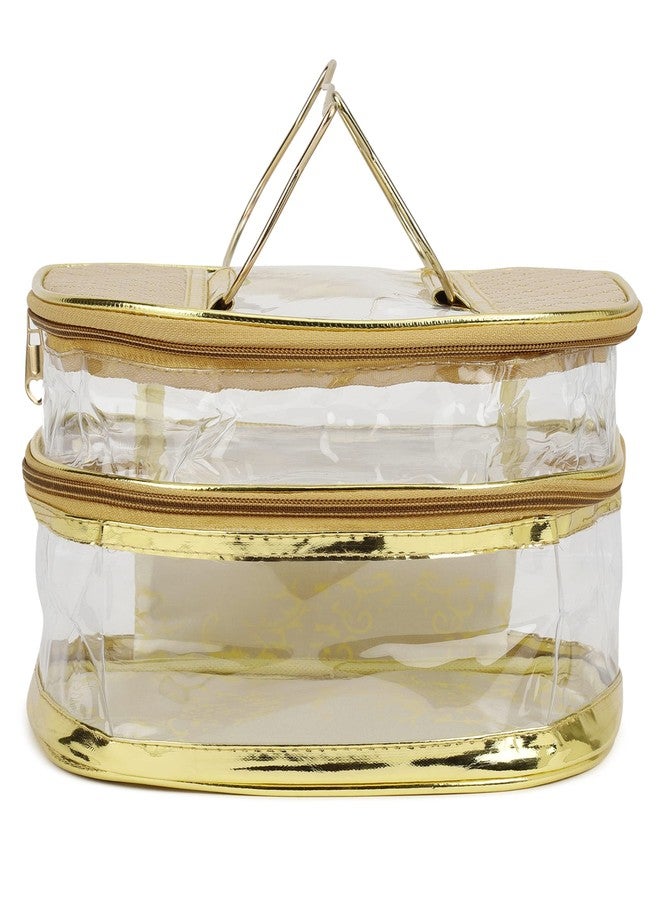 Vararo Transparent Multipurpose Two Layer Makeup Cosmetics Bag - Printed Organizer (Set of 1) - Gold - Image 2