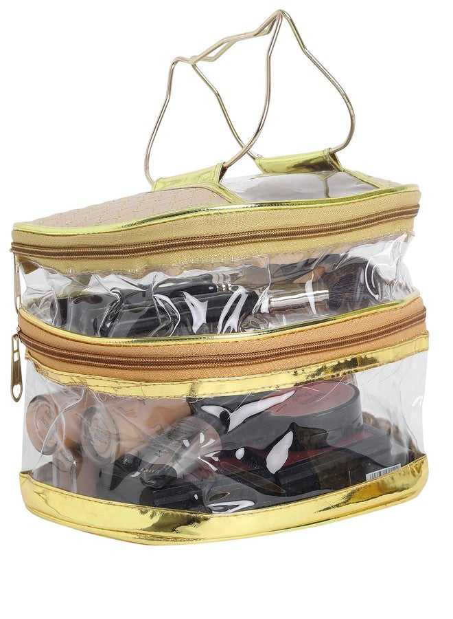 Vararo Transparent Multipurpose Two Layer Makeup Cosmetics Bag - Printed Organizer (Set of 1) - Gold - Image 1