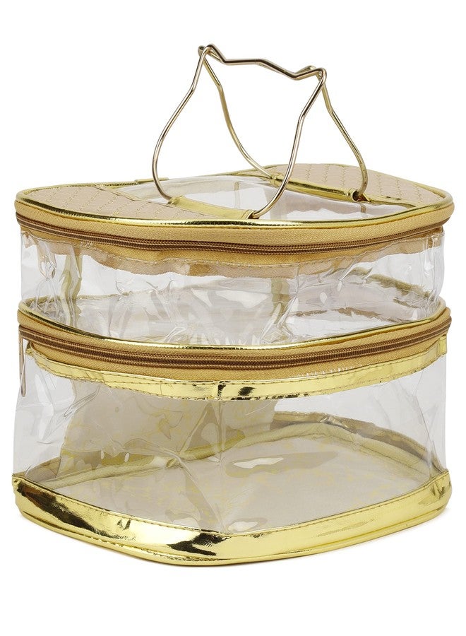 Vararo Transparent Multipurpose Two Layer Makeup Cosmetics Bag - Printed Organizer (Set of 1) - Gold - Image 3