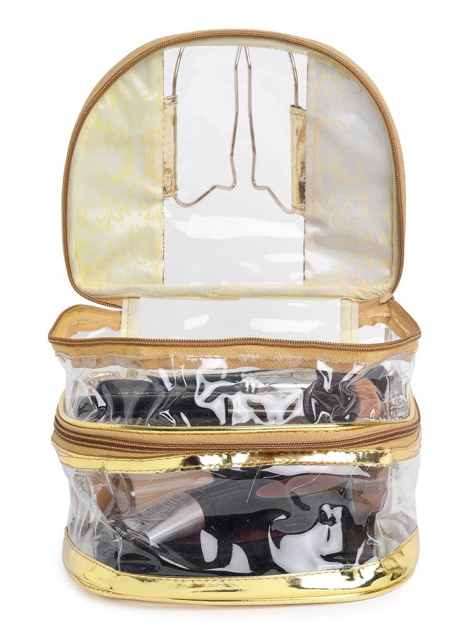 Vararo Transparent Multipurpose Two Layer Makeup Cosmetics Bag - Printed Organizer (Set of 1) - Gold - Image 5