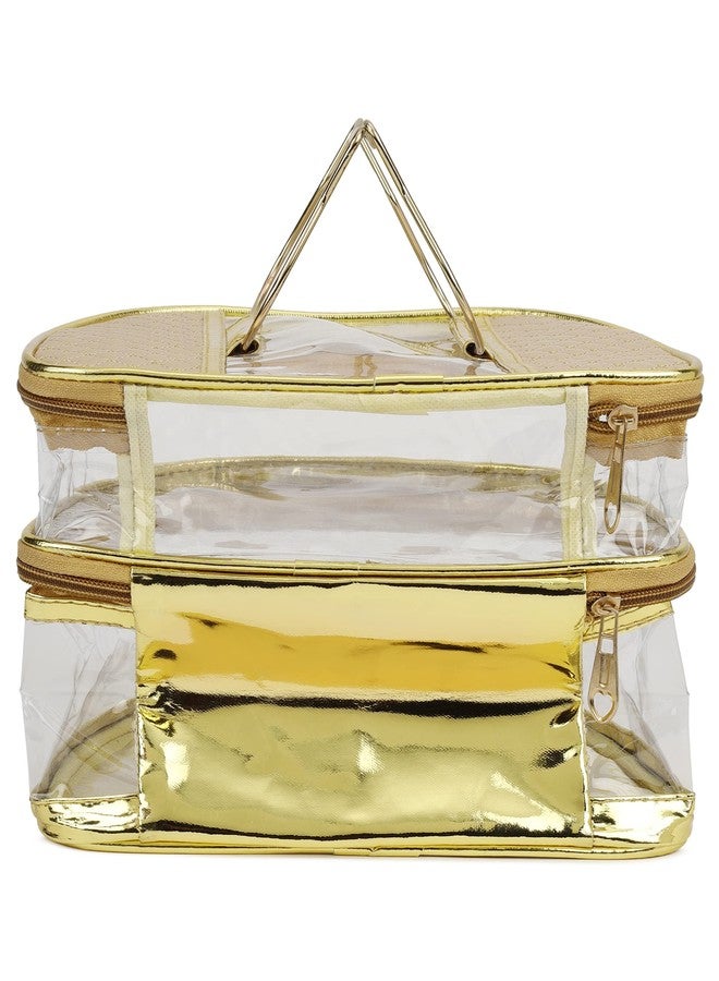 Vararo Transparent Multipurpose Two Layer Makeup Cosmetics Bag - Printed Organizer (Set of 1) - Gold - Image 4