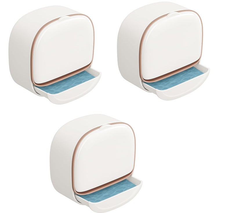 ELMVIA Wall Mounted Soap Dish Holder with Drain Tray | Self-Adhesive Bathroom Soap Stand | Quick Dry Hygienic Soap Holder for Bathroom, Kitchen & Wash Basin ((White - 3 PCS)) - Image 1
