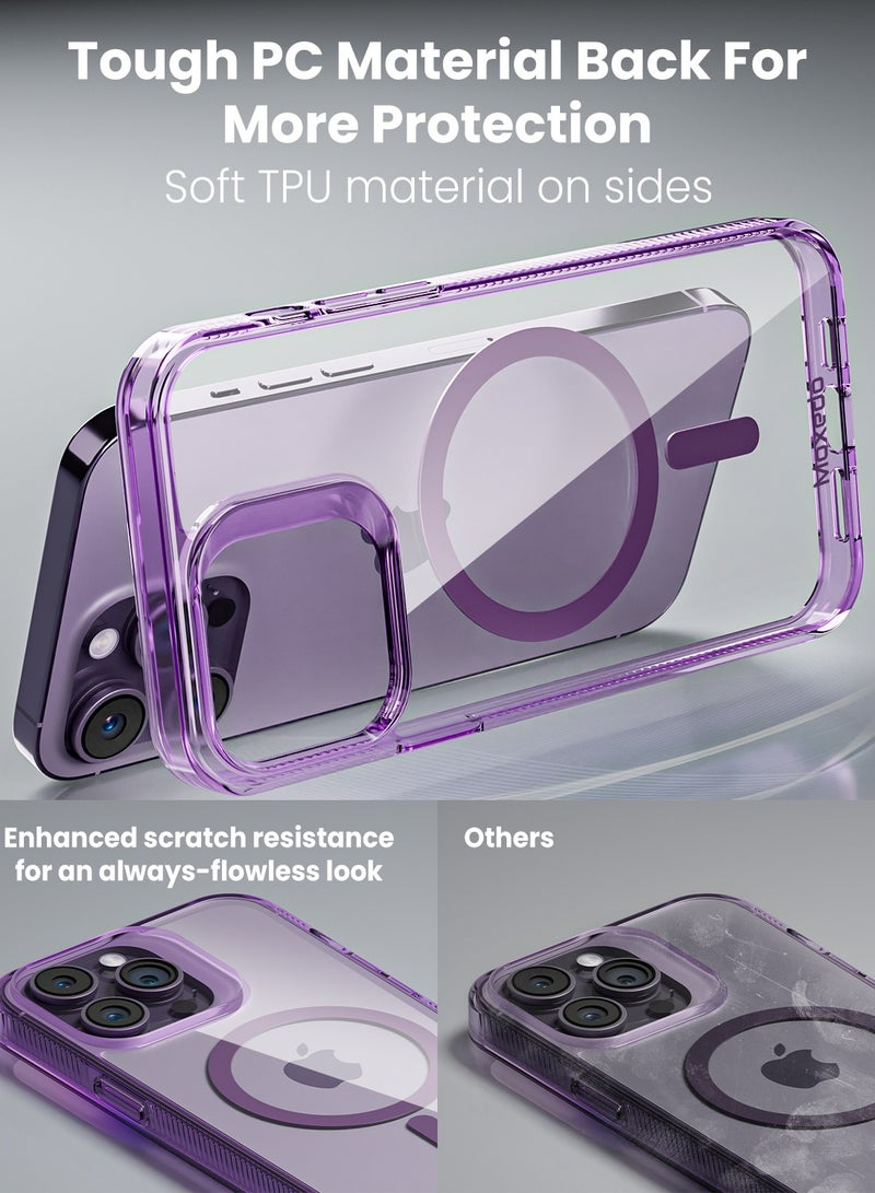 Moxedo Magnetic Protective Case 360 Protection Clear Case Hard PC with Built-in Strong Magnets Compatible with Magnetic Safe Designed for iPhone 14 Pro Max 6.7 inch (Purple) - Image 3