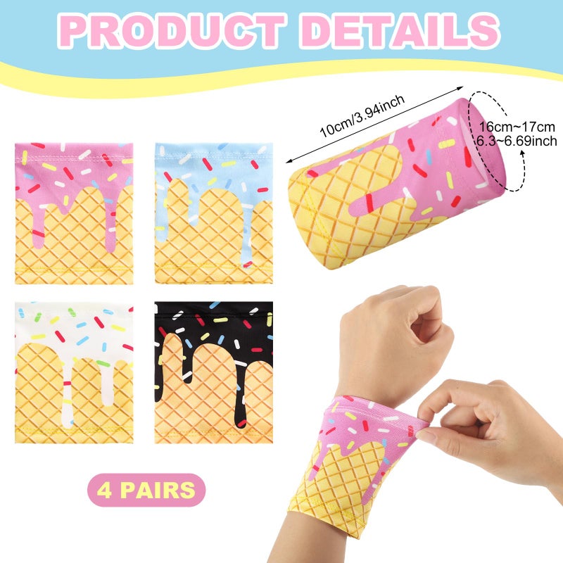 Cutecrop 4 Pairs Baseball Ice Cream Themed Drip Wristbands Sports Cooling Non Slip Wristbands Gift for Running Gym Party Favors (Classic) - Image 3