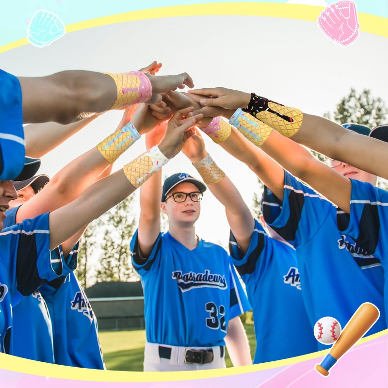 Cutecrop 4 Pairs Baseball Ice Cream Themed Drip Wristbands Sports Cooling Non Slip Wristbands Gift for Running Gym Party Favors (Classic) - Image 5