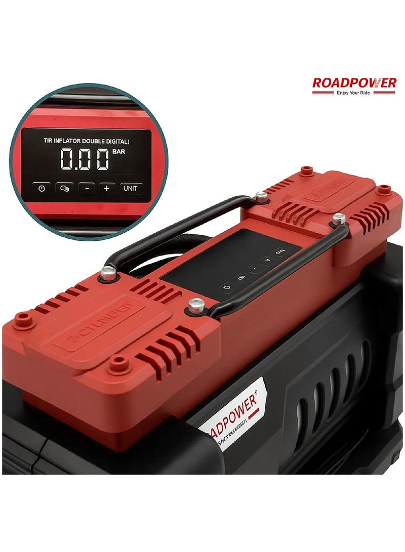 RoadPower Digital Air Pump Double-Cylinder Air Compressor Tire Inflator With Emergency Lighting DC12V/140W 36L/min Compact Air Pump for Car Tires 1150 PSI For Car Truck Bike RP-COM-V50 - Image 3