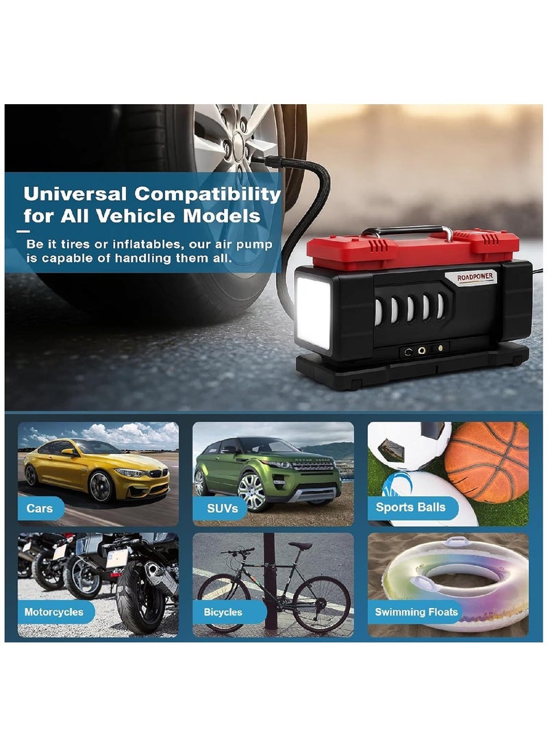 RoadPower Digital Air Pump Double-Cylinder Air Compressor Tire Inflator With Emergency Lighting DC12V/140W 36L/min Compact Air Pump for Car Tires 1150 PSI For Car Truck Bike RP-COM-V50 - Image 4