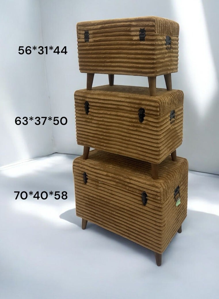 STORAGE BOX SET OF 3 PCS COVER WITH VELVET COLOR LIGHT BROWN